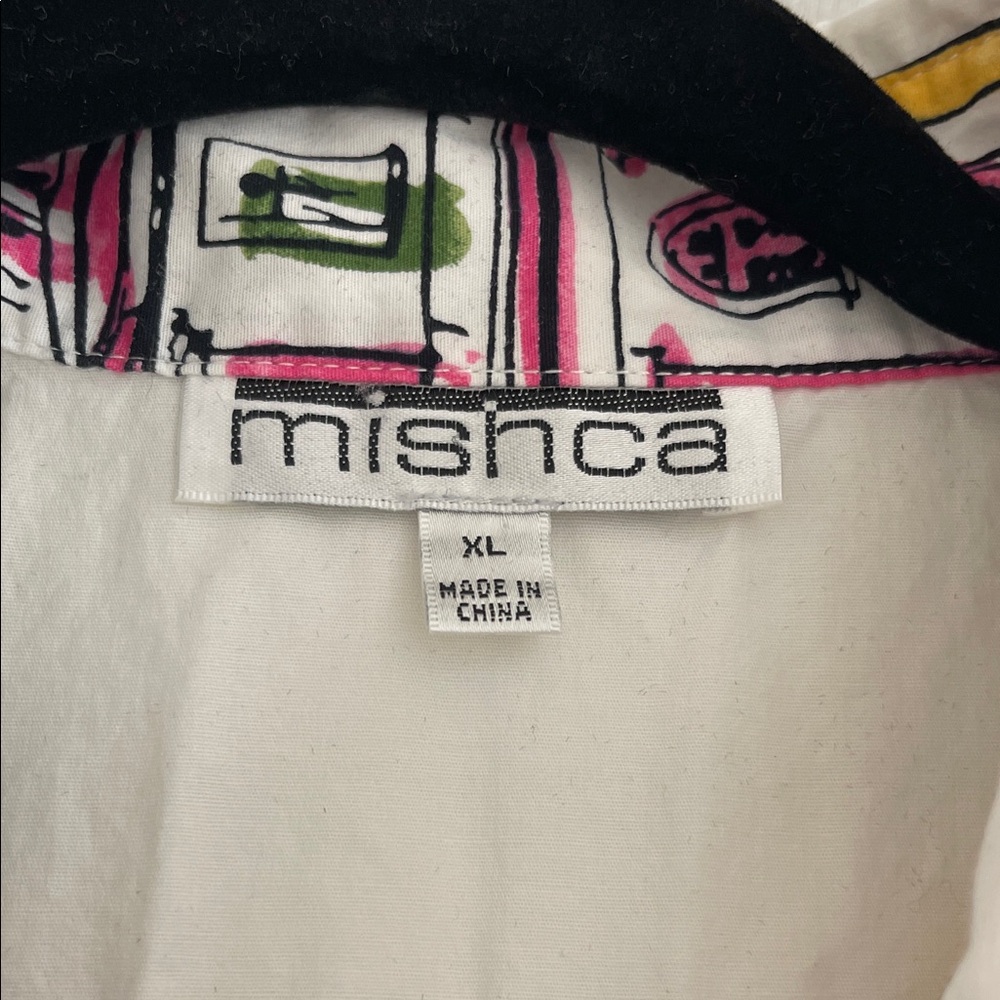 Mishka Printed White Blouse with Pink and Green Accents